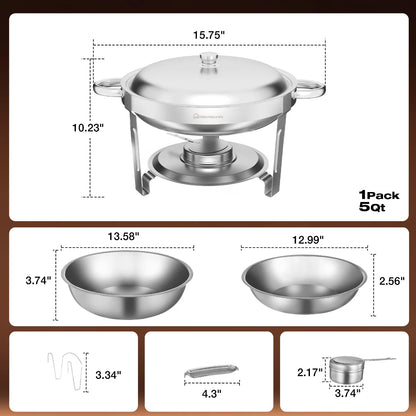 5QT    Packs Stainless Steel Chafer with Full Size Pans Catering Buffet Set Food Warmer Server For Camping