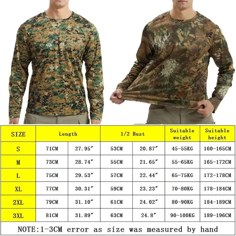 Long-Sleeve T-Shirt Anti-Sweat   Shirts Breathable Camo  Hunting Clothes Men Elasticity Sun-Protective Top