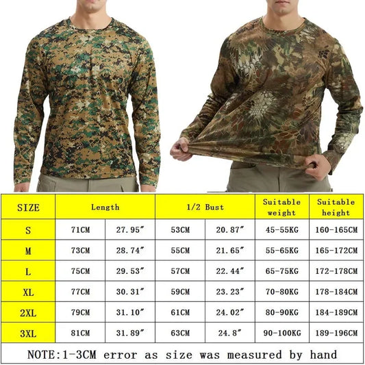Long-Sleeve T-Shirt Anti-Sweat   Shirts Breathable Camo  Hunting Clothes Men Elasticity Sun-Protective Top