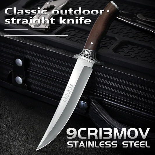 High-hardness stainless steel fixed blade with sheath ergonomic non-slip handle ideal for climbing hunting. Great festival gift
