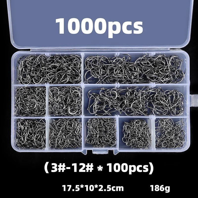 Fishing Hooks Set High Carbon Steel Barbed Fishhooks for Saltwater Freshwater