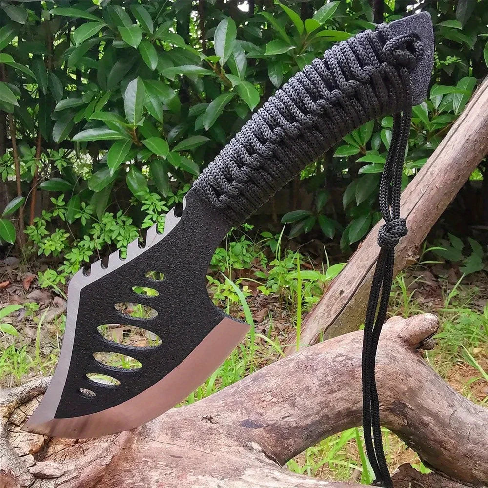 Portable Outdoor Jungle Camping Axe &amp; Knife - Non-Slip Handle, Full Tang Stainless Steel Blade (58HRC) with Nylon Sheath, 27CM H