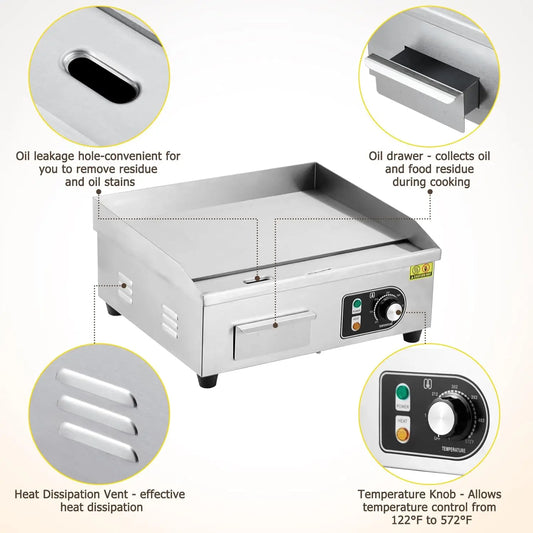 30 Inch Electric Griddle for Outdoor Cooking Non-Stick Grill Plate Adjustable Temperature Control 122°F-572°F