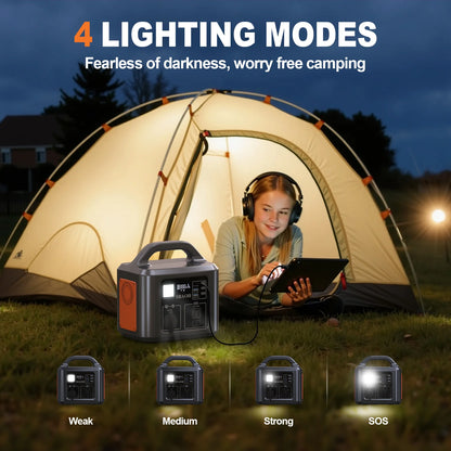 538.7Wh 600W Portable Outdoor Power Station with Solar Charging Input,  AC Power Outlet,