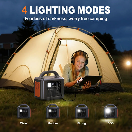 538.7Wh 600W Portable Outdoor Power Station with Solar Charging Input,  AC Power Outlet,