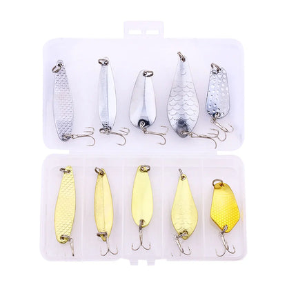 Hengjia 1pcs Metal Bait Spoon Lure with Treble Hook Gold /Silver River Fishing Lure for Bass Pike Perch