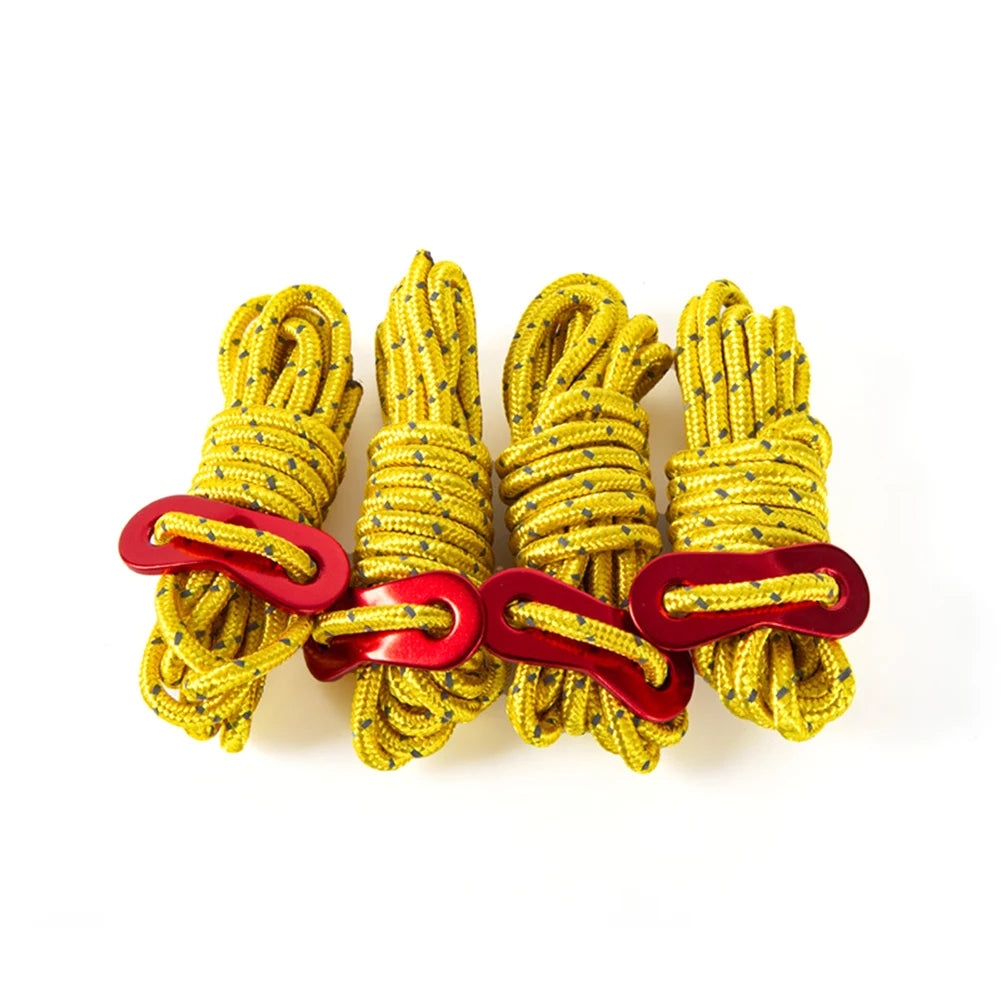 4pcs Tent Wind Rope Cord Tensioner   High-strength Reflective Lanyard Rope with 2 Holes Buckle