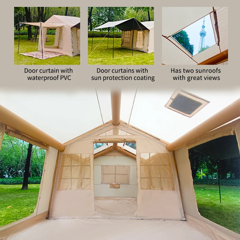 Inflatable Tent for Camping, 10 Person Air Tent, Waterproof Windproof Inflatable House Tent, Easy Set-Up with Hand Pump