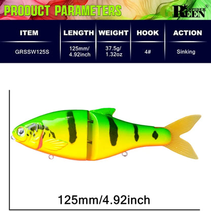 GRS Glider Fishing Lures  Glide Bait Jointed Swimbait Artificial Hard Baits Lures with Treble Hooks