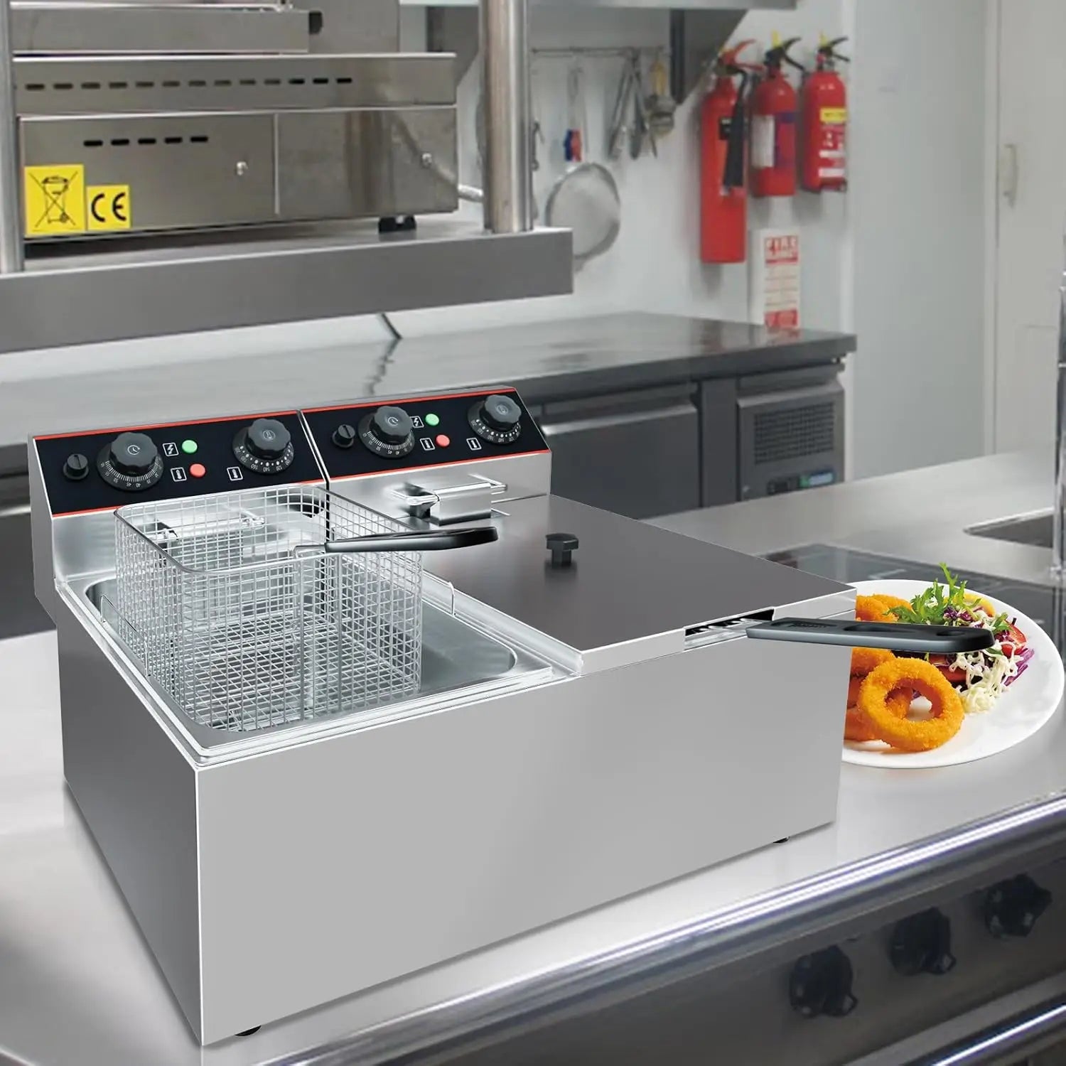 Commercial Electric Deep Fryer with Baskets Stainless Steel Adjustable Temperature Deep Fryer for Restaurant and Home