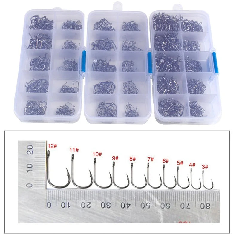 Fishing Hooks Set High Carbon Steel Barbed Fishhooks for Saltwater Freshwater