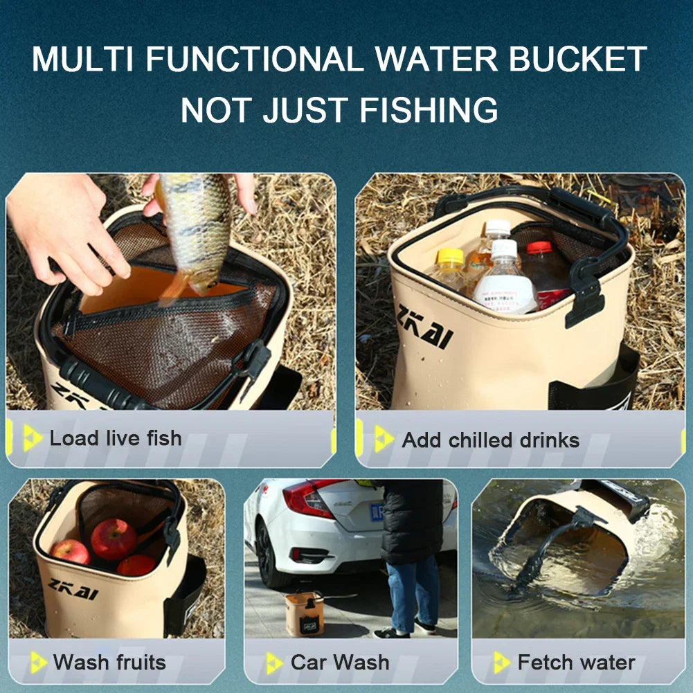 Multifunction Folding Fishing Bucket With Ergonomic Handle Bucket Waterproof Outdoor Camping Bucket