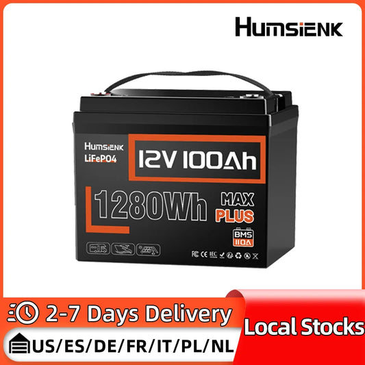 Humsienk LiFePO4 Lithium Battery 12V 100AH MAX With 100A BMS Protect Portable For Vans, RV, Golf Cart, Touring Car, Marine, etc