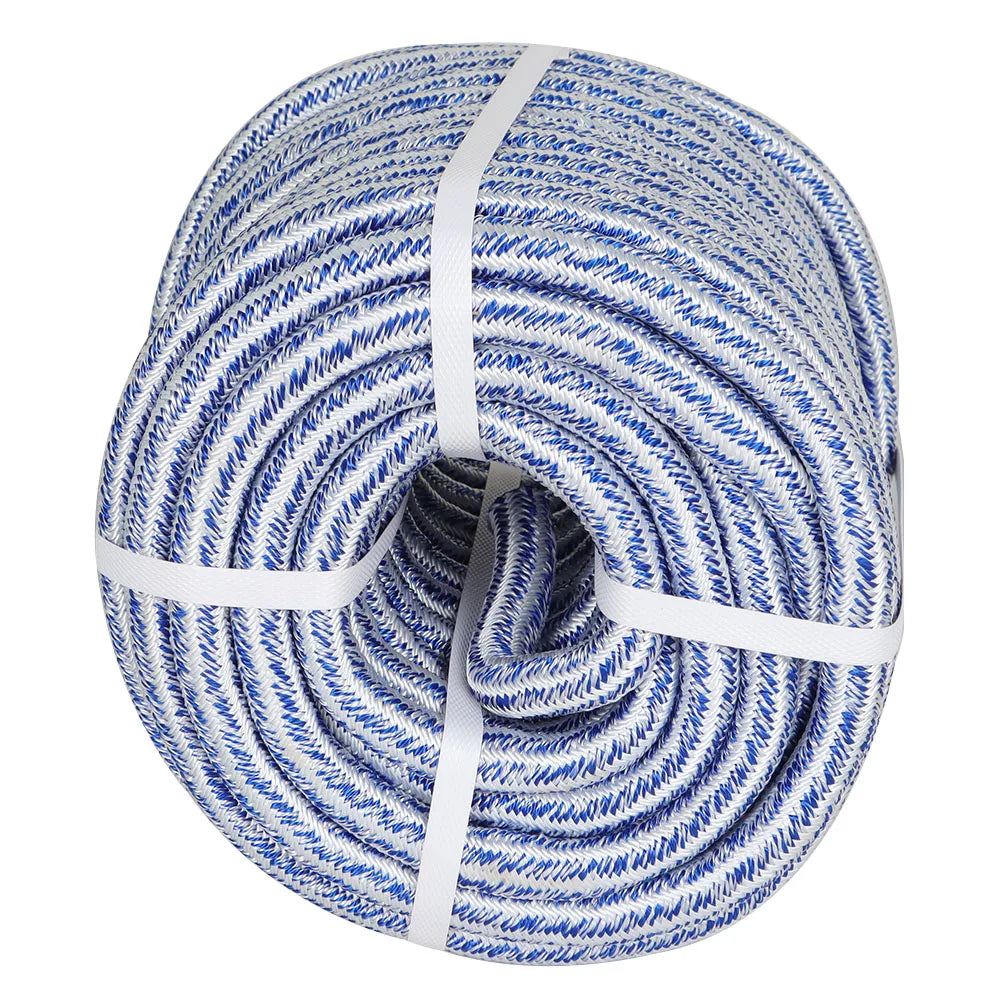 High Strength 20000lbs 3/4 Inch 24 Strand Braided Polyester Rope 100Ft White-Blue-for Tree Climbing Rigging, Arborist