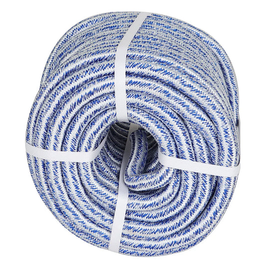 High Strength 20000lbs 3/4 Inch 24 Strand Braided Polyester Rope 100Ft White-Blue-for Tree Climbing Rigging, Arborist