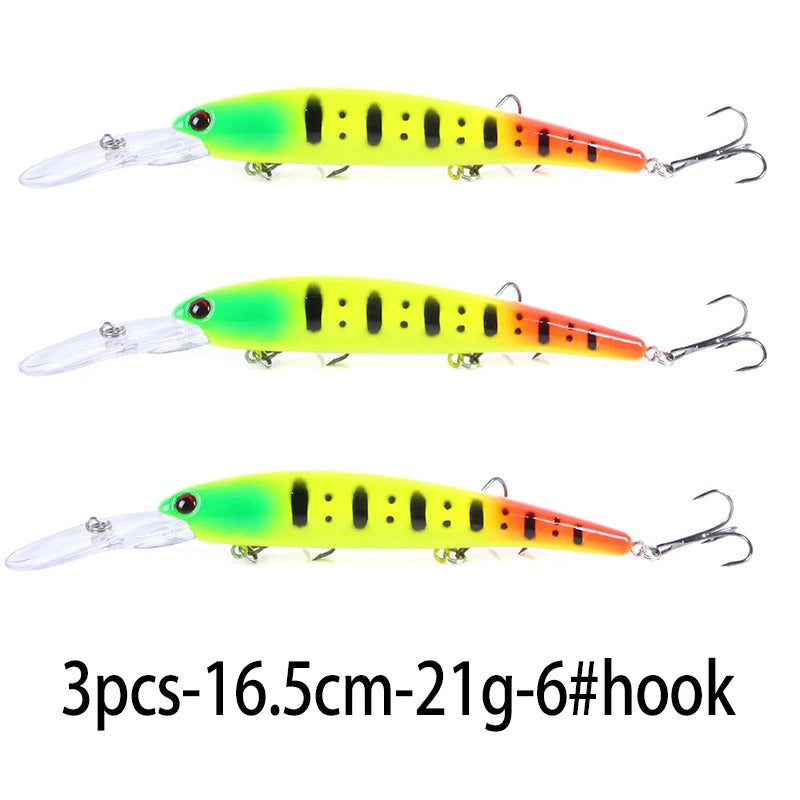 16.5cm 21g 6# Hook Deep Diving Large Minnow Wobbler Lure Artificial Hard Bait Crankbait Bass Pike Walleye Perch Fishing Gear
