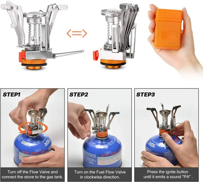 16pcs Camping Cookware Set with Folding Camping Stove, Non-Stick Lightweight Pot Pan Kettle Set with Stainless Steel Cups Plates