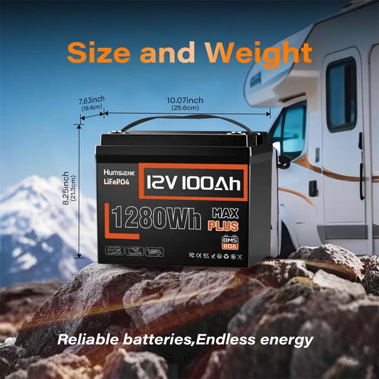 Humsienk LiFePO4 Lithium Battery 12V 100AH MAX With 100A BMS Protect Portable For Vans, RV, Golf Cart, Touring Car, Marine, etc