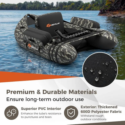 Inflatable Float Tube, Fishing Belly Boat with Fish Ruler, Pump, Storage Bag, Adjustable Straps