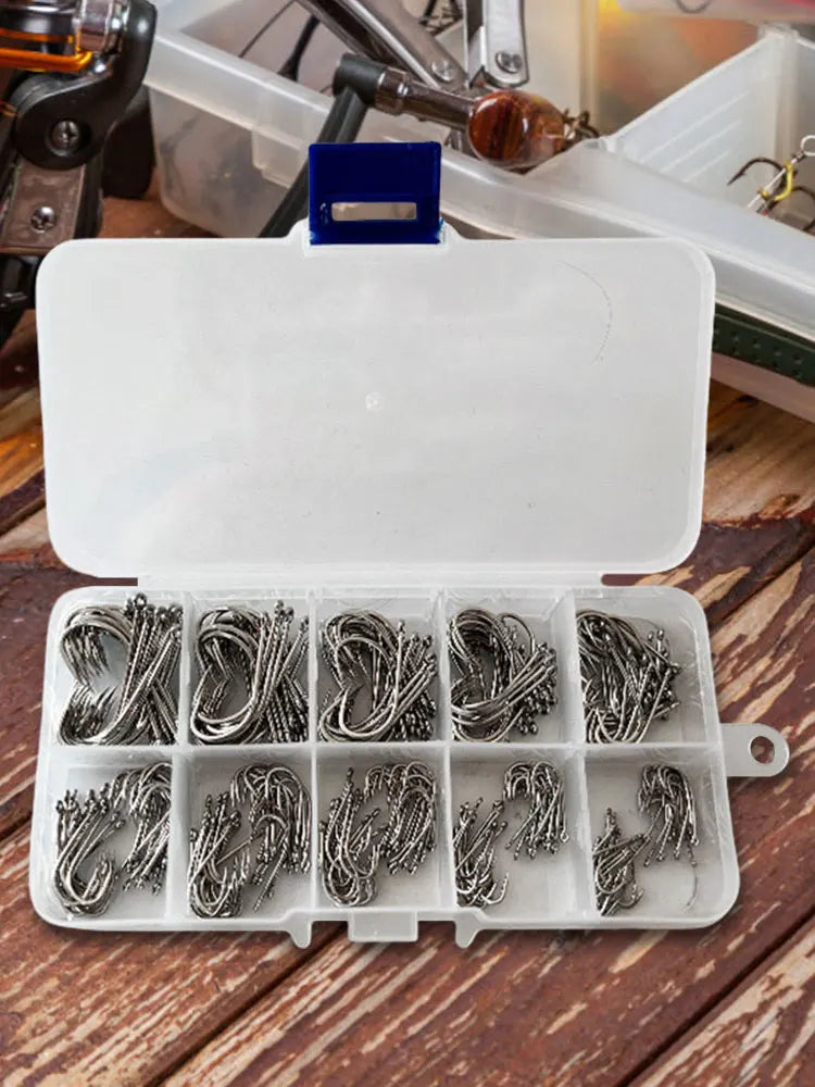 300pcs/box Long Shank Fishing Hooks High Carbon Steel Sharp Barbed Offset Narrow Bait   Fishhook Fly Fishing Accessories