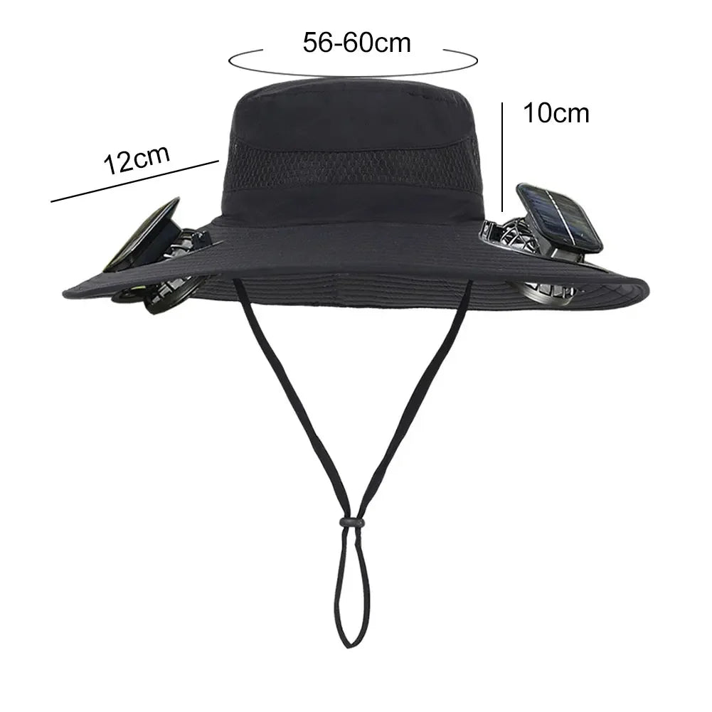 Outdoor Solar Fan  with 1/2 Solar Powered Fans Cap Breathable Wide Brim Fishing Hat for Camping Hiking