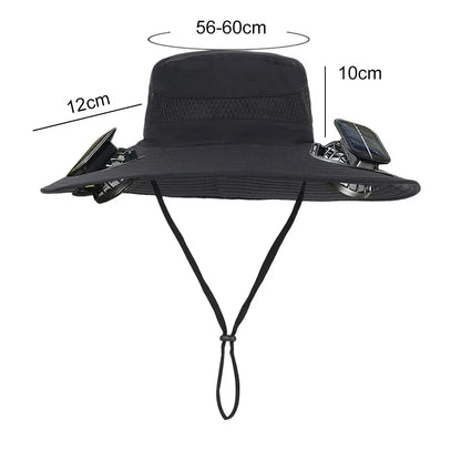 Outdoor Solar Fan  with 1/2 Solar Powered Fans Cap Breathable Wide Brim Fishing Hat for Camping Hiking