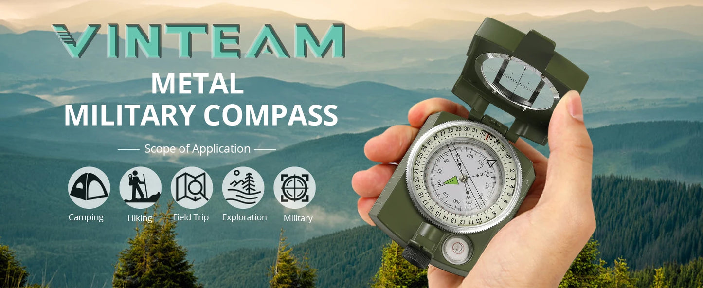 VINTEAM Compass, Military, Waterproof, Sighting, Bubble Levels, Carrying Bag, for Hiking, Camping, Climbing, Biking.