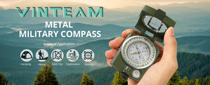 VINTEAM Compass, Military, Waterproof, Sighting, Bubble Levels, Carrying Bag, for Hiking, Camping, Climbing, Biking.