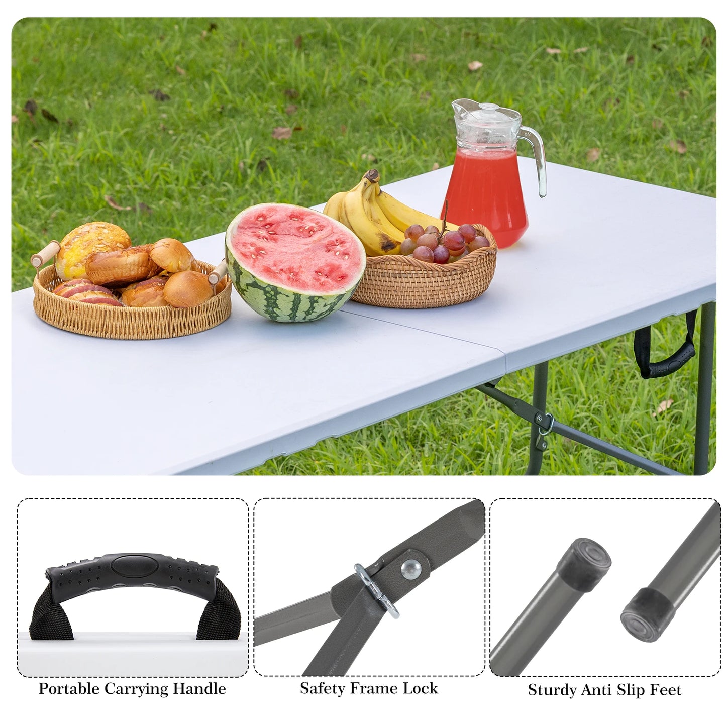 JHK-Outdoor Portable Folding Table, Heavy Duty Foldable Table with Carrying Handle, Safety Lock for Camping, Picnic, Dining