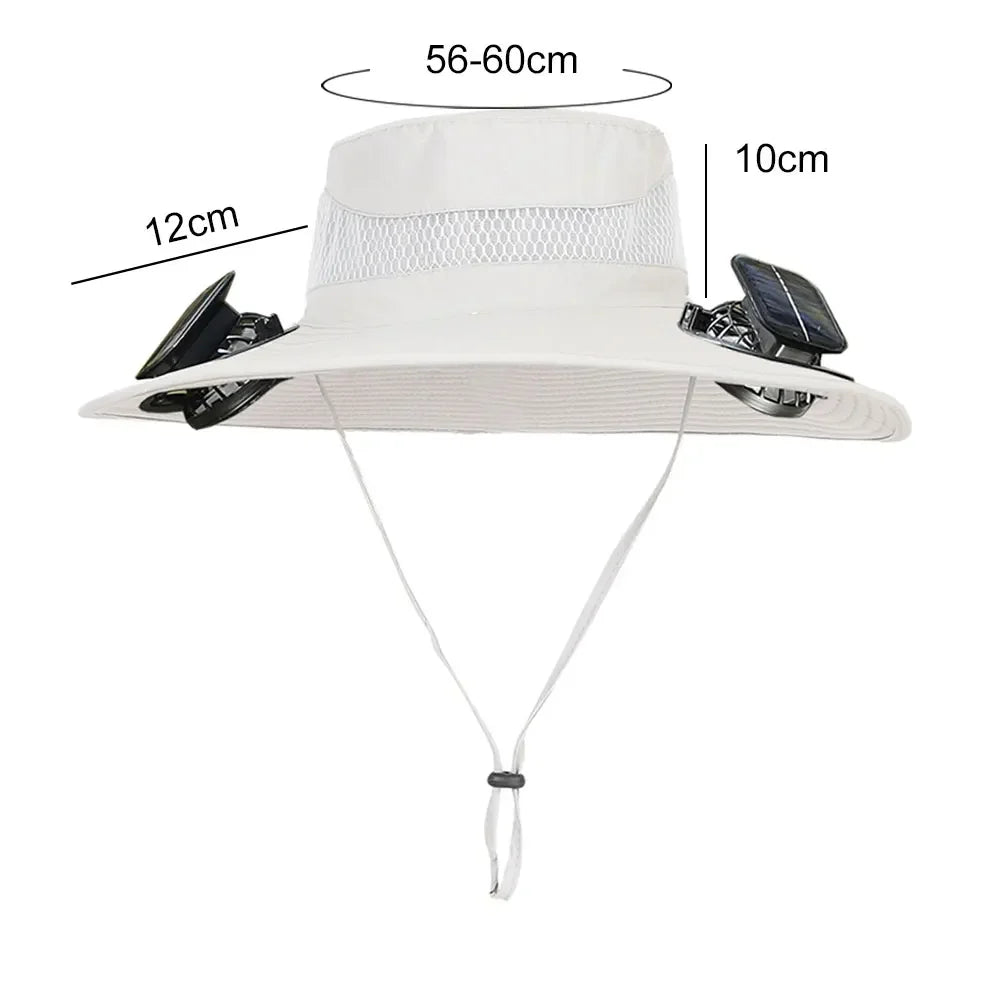 Outdoor Solar Fan  with 1/2 Solar Powered Fans Cap Breathable Wide Brim Fishing Hat for Camping Hiking