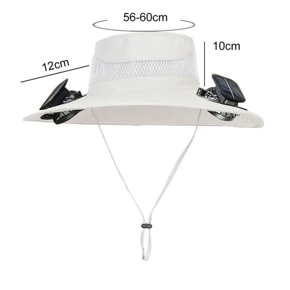 Outdoor Solar Fan  with 1/2 Solar Powered Fans Cap Breathable Wide Brim Fishing Hat for Camping Hiking