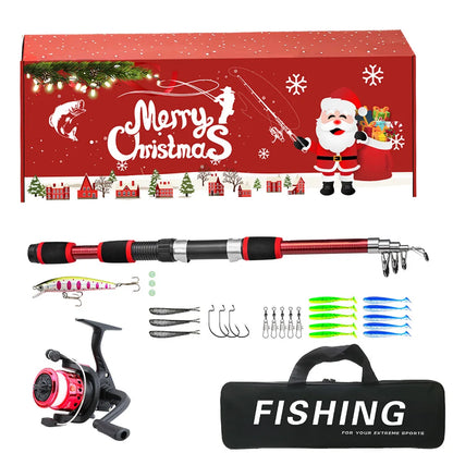 Fishing Pole Set Full Kits with Telescopic Fishing Rod and Spinning Reel Fishing Lures Hooks