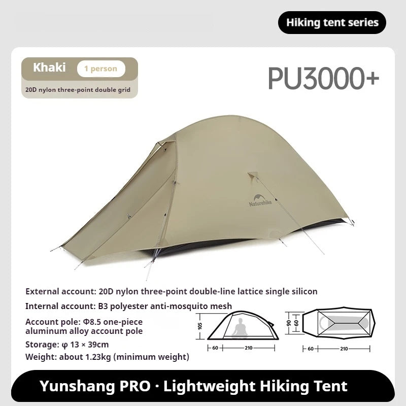 Naturehike Cloud Up Pro Tent 1/2 Person 20D Nylon Double Layers Lightweight Hiking Waterproof Quick Build Travel Tent Breathable
