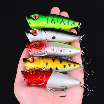5PCS Fishing Lure Popper Floating Hard Bait Artificial Chatterbait Fishing Lure Perch Pesca Fishing Hook