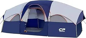 Tent 8 Person Camping Tents, Weather Resistant Family Tent, 5 Large Mesh Windows, Double Layer, Divided Curtain for Separated R