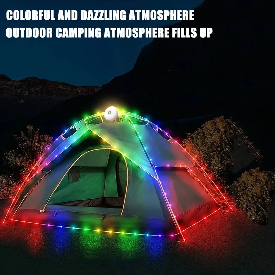 Rechargeable 32.8FT Camping String Lights - 2 in 1 Quick Storage Tent Lights with 5 Lighting Modes - Hanging Portable LED Lamp f