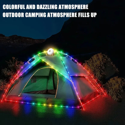 Rechargeable 32.8FT Camping String Lights - 2 in 1 Quick Storage Tent Lights with 5 Lighting Modes - Hanging Portable LED Lamp f