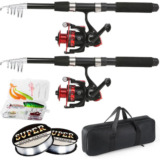 Best - Fishing Rod, 6.9ft 2Pcs Telescopic Fishing Rods Set, Carbon Fiber Fishing Pole, 2PCS Spinning Rod and Reel Combo-NEW