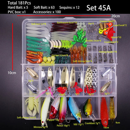 Big Mixed Fishing Lure Set Soft Hard Bait Kit Artificial Bionic Minnow Swing Metal Jig Spoon