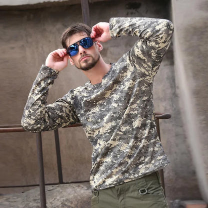Long-Sleeve T-Shirt Anti-Sweat   Shirts Breathable Camo  Hunting Clothes Men Elasticity Sun-Protective Top