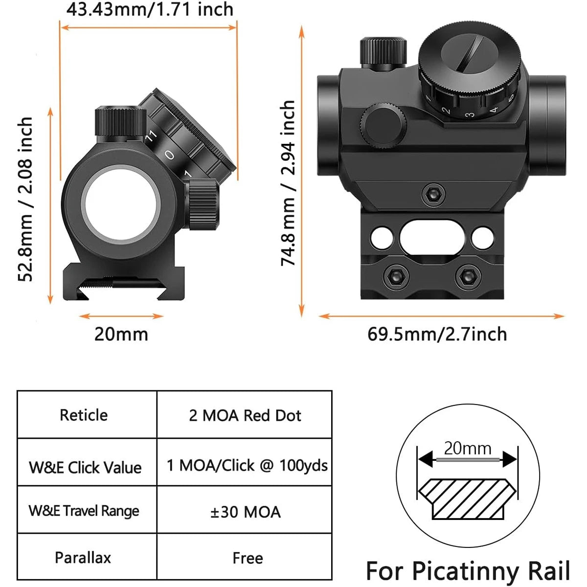 Red Dot Sight 1x25mm Reflex Sight Waterproof & Shockproof & Fog-Proof