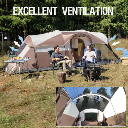 PORTAL 6/8/10 Person Family Camping Tent with Screen Room, Water Resistant Big Tunnel Tent with Rainfly