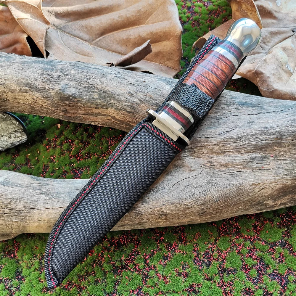 Steel Blade Hunting Knife with Wooden Handle