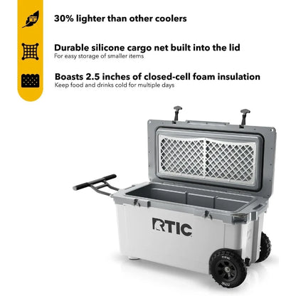 72 Quart Ultra-Light Wheeled Cooler Hard Insulated Portable Ice Chest Box for Beach, Drink, Beverage, Camping, Picnic, Fishing