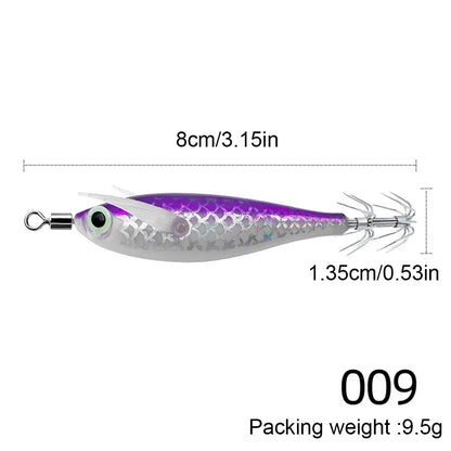 1-10PCS 9.5g Laser Luminous Squid Jig Floating Horizontal Wood Shrimp Egi Lure Bait Octopus Cuttlefish Fishing Baits 8cm