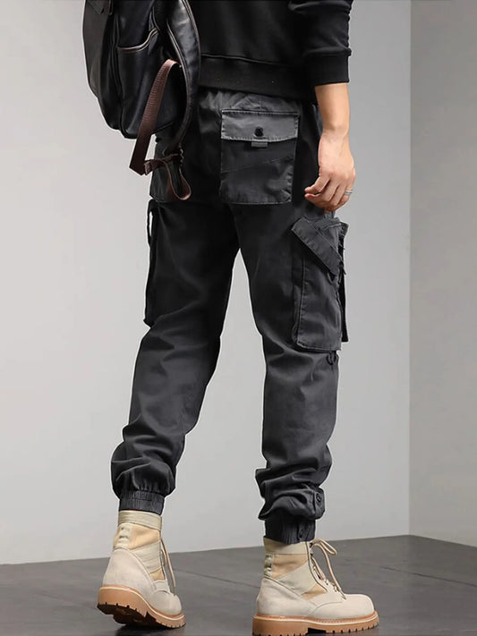 Mens Trousers Popular Casual Slim Fit Solid Color Pocket Cargo Pants Loose Wide Leg Straight Elastic High Waisted Pantalones