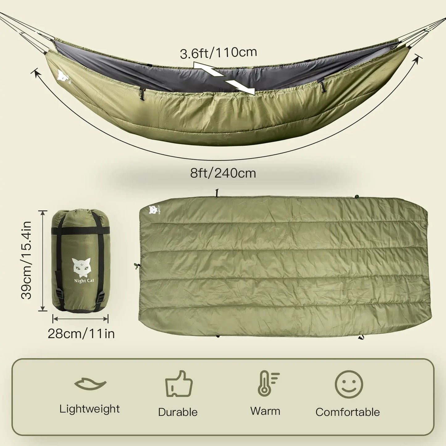 Hammock Under quilts Sleeping Bag Single Insulated Under Blanket 4 Seasons Lightweight Soft Warm 5-20℃ 8x3.6ft
