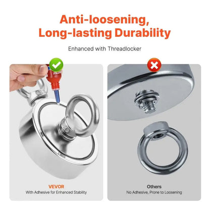 Strong Double Sided Fishing Magnet Kit with 1000 LBS Pull Force Rope and Carabiner for Treasure