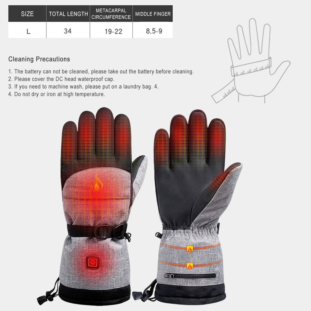 1Pair Heated Gloves Thermal Electric Cold Weather Heating Gloves Anti-Slip Waterproof for Outdoor Climbing Hiking Skiing Cycling