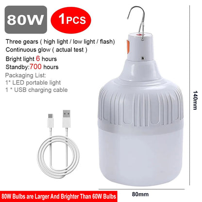 USB Rechargeable LED Emergency Lights 80W Outdoor Camping Portable Lantern